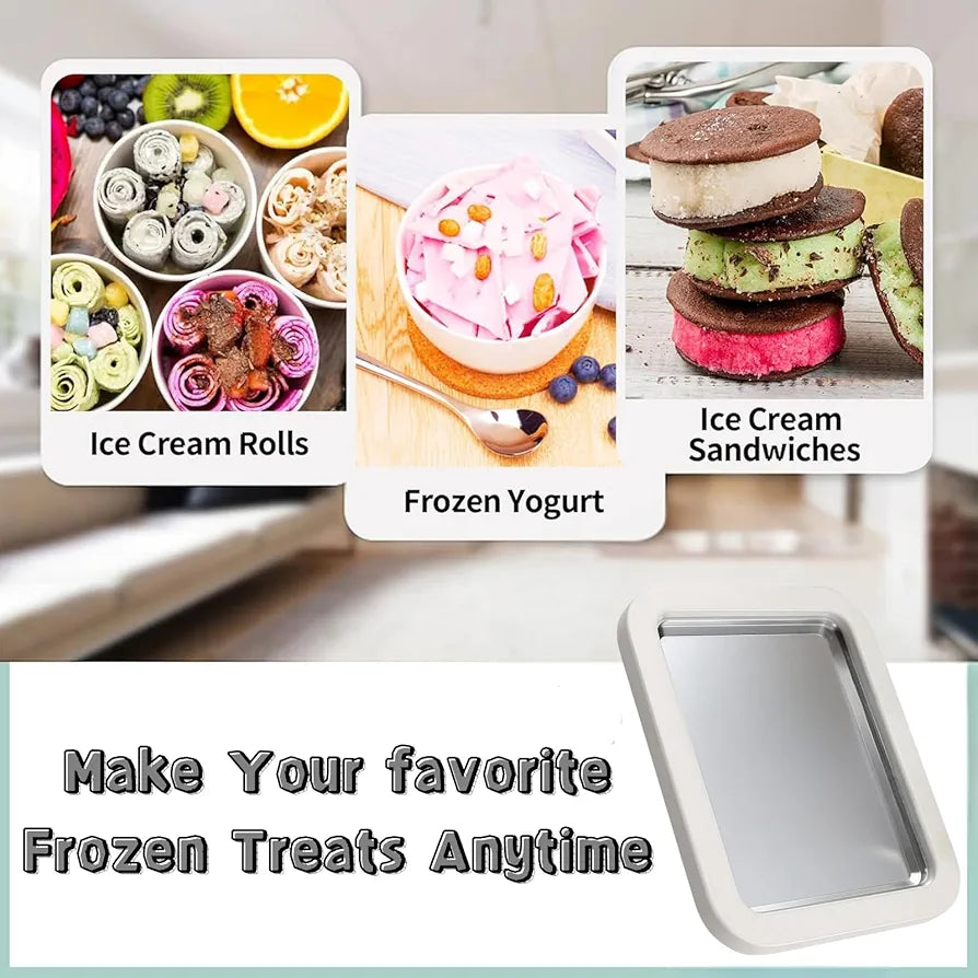 STAINLESS STEEL ICE CREAM ROLL MACHINE WITH SPATULA – RECTANGULAR DEEPENED COLD PLATE SORBET MAKER FOR HOME