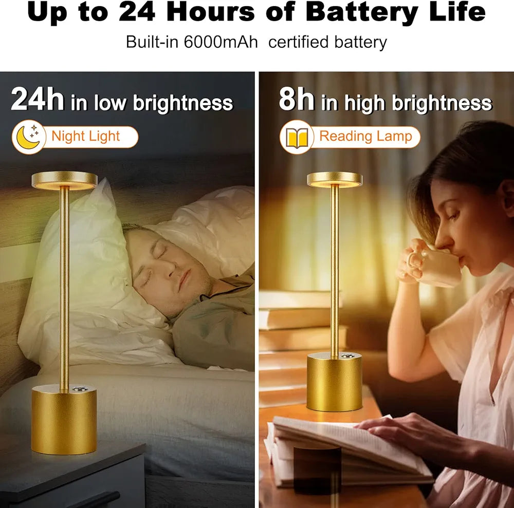 Rechargeable Cordless Table Lamp, 6000mAh Battery Powered Table Lamp with 3-Levels Brightness,USB Charging Port Desk Lamp for Outdoor, Restaurant, Bedroom Etc