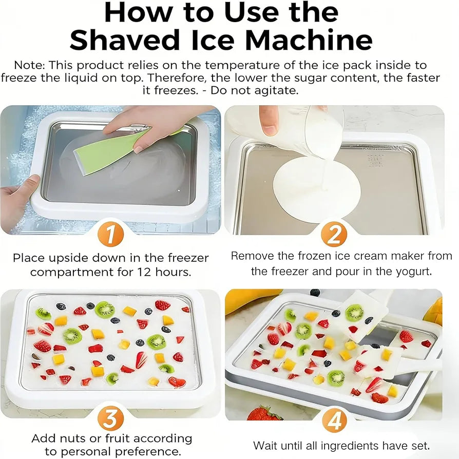 STAINLESS STEEL ICE CREAM ROLL MACHINE WITH SPATULA – RECTANGULAR DEEPENED COLD PLATE SORBET MAKER FOR HOME